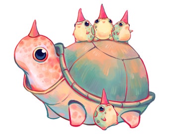 Henry the Tortoise and Friends Print | Original Wall Hanging | Cute Tortoise Art | Cottagecore | Turtle Art Print