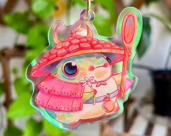 Samurai Frog Keychain | 2.5in Acrylic Keychain with Gold Colored Clasp | Frog Keychain | Keycharm