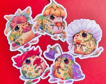 Flower Frog Sticker Set | Vinyl Waterproof Sticker | Cute Frog Sticker | Fun Frog Gift | Flower Frogs