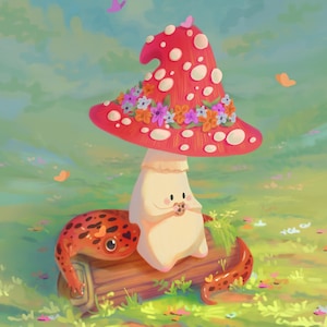 Lonely Mushroom Art Print | Original Wall Art | Mushroom Decor | Mushroom on Log | The Lonely Mushrooms - Snack Break