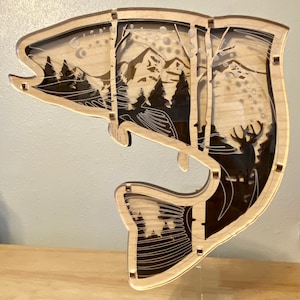 Scenic 3D Trout SVG - Four Layer Laser Cut File for Glowforge & CNC