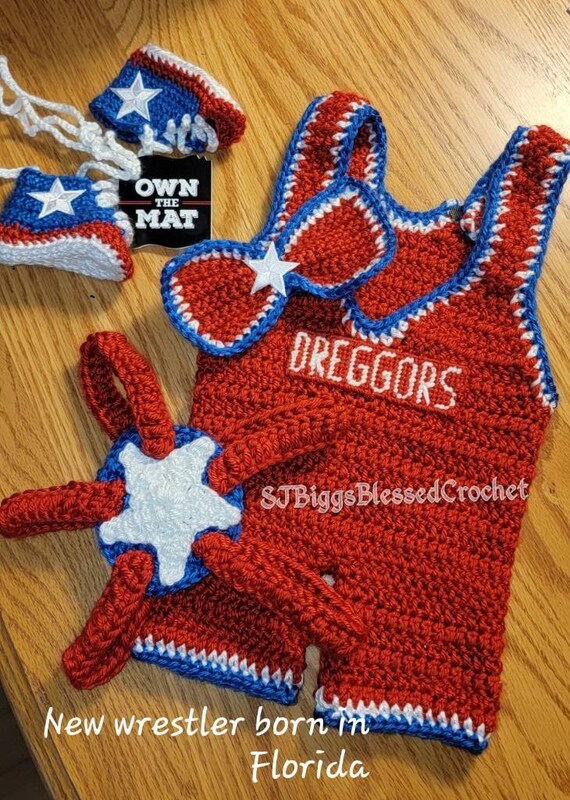Gender Reveal Baby Wrestling Outfit Crochet Bow Can Be Added Etsy