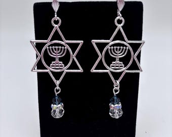 Star of Menorah Earrings