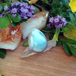 Larimar ring size 6.5, Enhances Serenity, Peace, Joy, Divine Connection, Wisdom, Inner Goddess and Self-Nurturing
