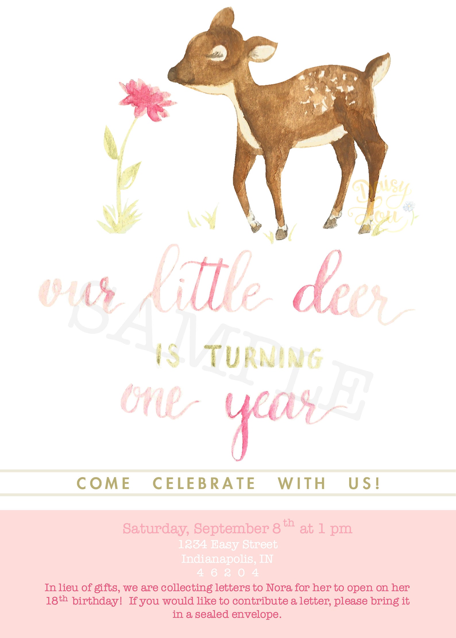 Birthday Invitation, Printable, "our Little Deer is Turning One Year ...