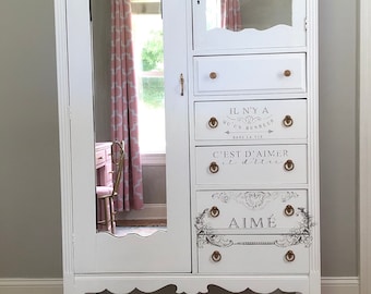 SOLD — COMING SOON Whimsical White Vintage Armoire