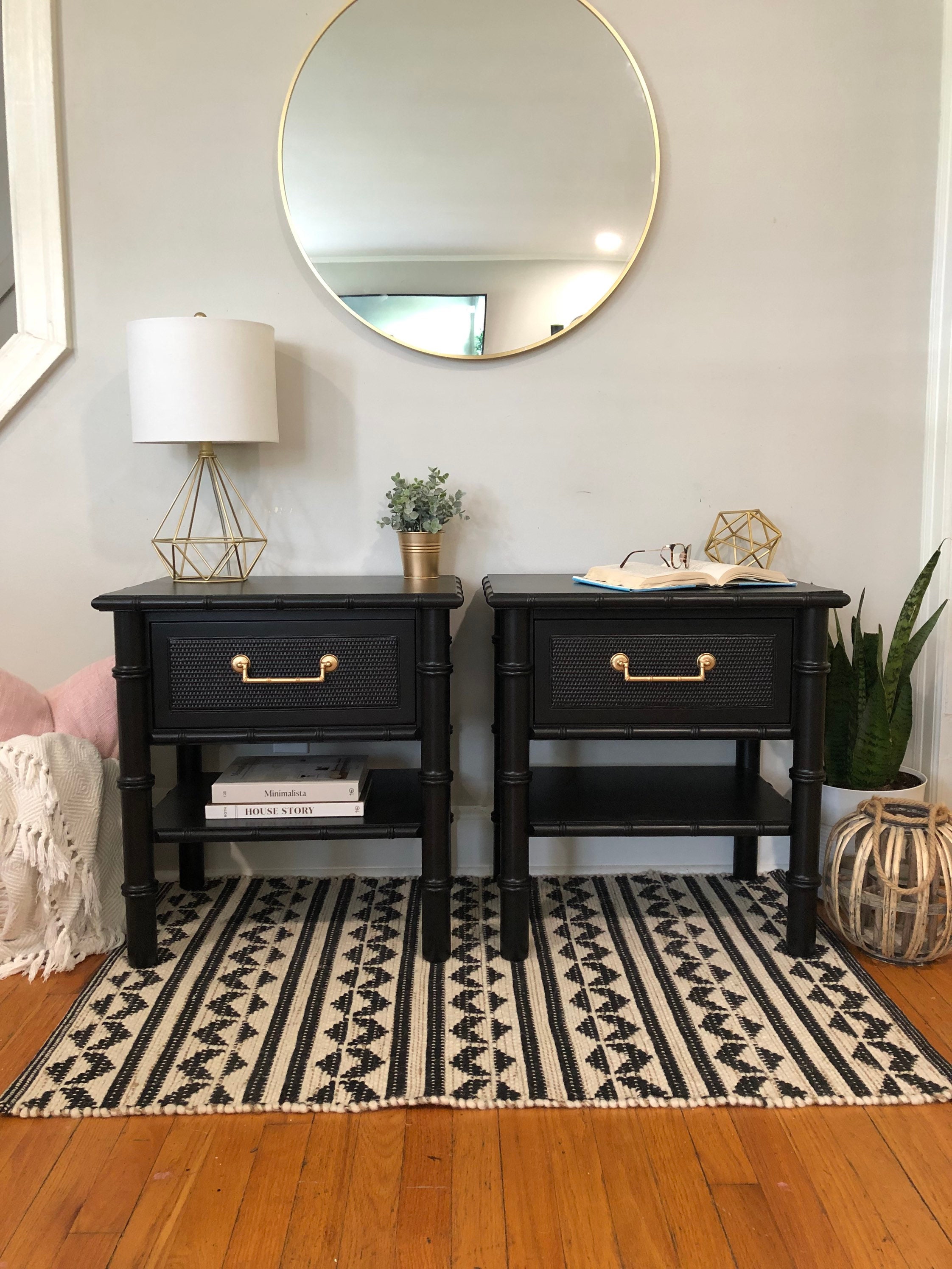 SOLD Pair of 2 Faux Bamboo Hollywood Regency Style Black