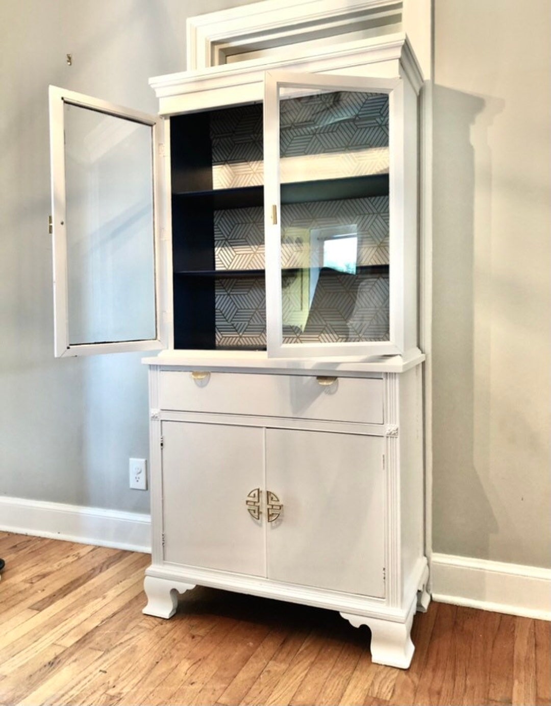 SOLD - Modern White China Cabinet - Etsy