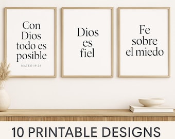Arte murale cristiana spagnola / Versetti biblici stampabili / La fede vince la paura / Download digitale / Stampe delle Scritture 8x10 / Decorazioni Fe y Hogar