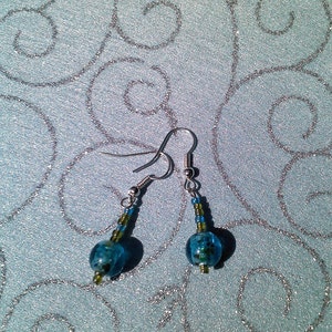 Aquamarine and Light Green Beaded Earrings