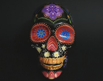 Teschio dipinto, Teschio messicano, Teschio di zucchero, Calavera, Teschio fatto a mano, Giorno dei morti, Dia de los Muertos, Teschio umano in ceramica, Regalo teschio