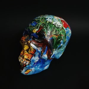 Skull Art Skull Gift Geschilderde schedel Handgemaakte schedel Reisdecor Keramische sculptuur Reiscadeau Wereldkaart Kunstreiziger Cadeau Suikerschedel