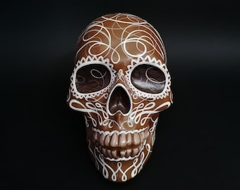 Handmade Calavera, Painted Skull, Caligraphy Skull, Day of the Dead, Dia de los Muertos, Mexican Skull, Halloween Decor, Sugar Skull