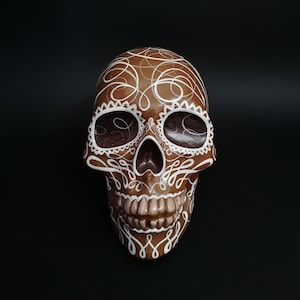 Handmade Calavera, Painted Skull, Caligraphy Skull, Day of the Dead, Dia de los Muertos, Mexican Skull, Halloween Decor, Sugar Skull