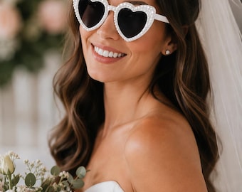 Bride Sunglasses - Pearl Heart Sunglasses, White Heart Sunglasses, Bride to Be Gift, Bride to Be Accessory, Gift for the Bride