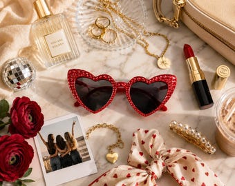 Bride Sunglasses, Red Heart Sunglasses, Red Heart Glasses, Valentines Day Sunglasses, Bachelorette Sunglasses, Rhinestone Heart Sunglasses