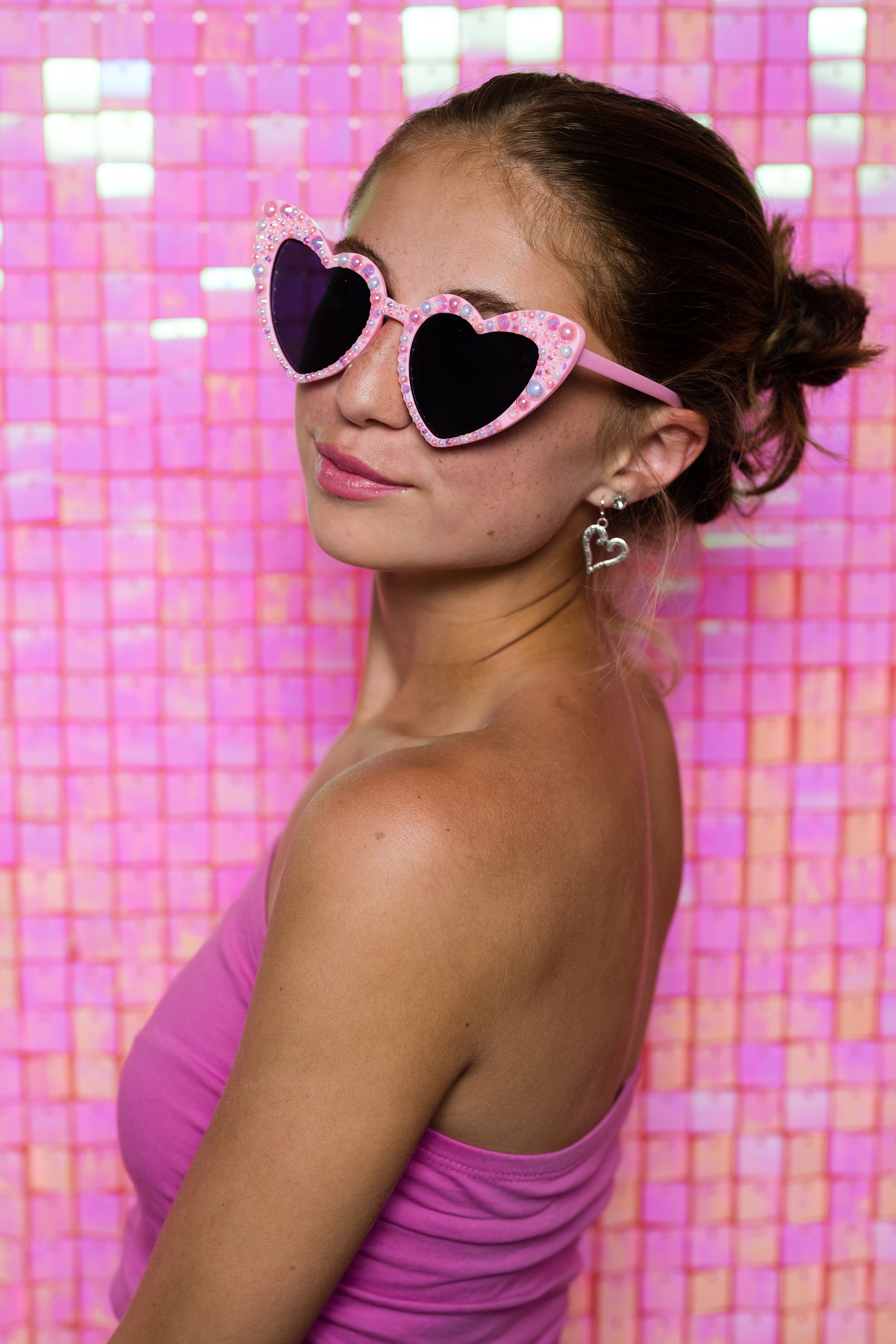 True Vintage 1980s New Wave Made in France Pink Glitter Heart Shaped Sunglasses Amazon.com: YOGFIT Heart Sunglasses for Women Fashion  main image 3