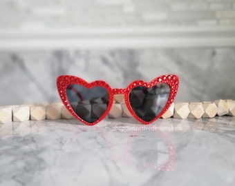 Bride Sunglasses, Red Heart Sunglasses, Red Heart Glasses, Valentines Day Sunglasses, Bachelorette Sunglasses, Rhinestone Heart Sunglasses