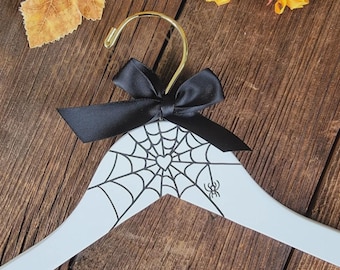 Halloween Wedding Hanger | Personalized Bride Hanger | Spooky Spider Web Dress Hanger | Gothic Bridal Gift