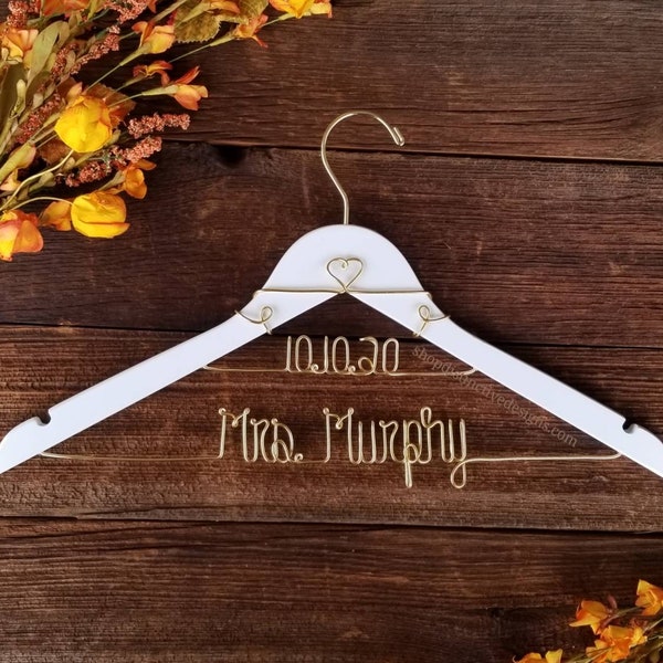 Bridal Hanger Bride Hanger with Custom Date Double Line Wire Name Hanger Wedding Dress Hanger Personalized Hanger