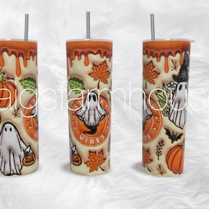 Orange Halloween Ghost Spooky Vibes Insulated 20 Ounce Tumbler