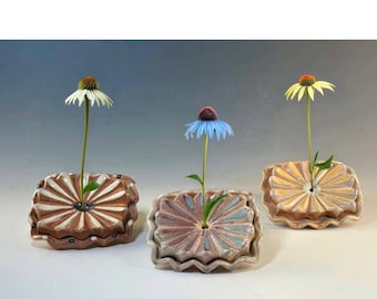 Floral Ceramic Soap Dish with Drainage, Handmade Pottery