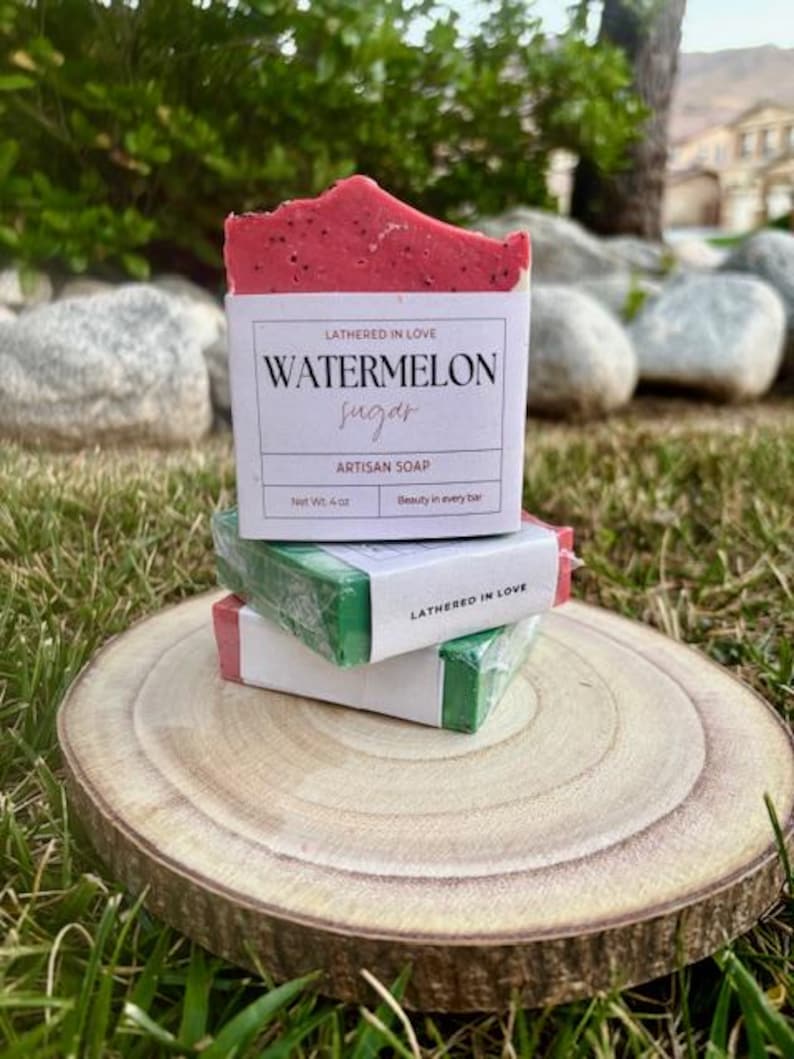 Watermelon Sugar - All Natural handmade cold process soap, Mother's Day gift, Party Favors, Bridal Shower, Baby shower and more zdjęcie 2