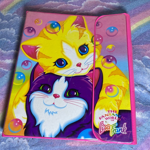 80s 90s Lisa Frank cats 3 ring binder