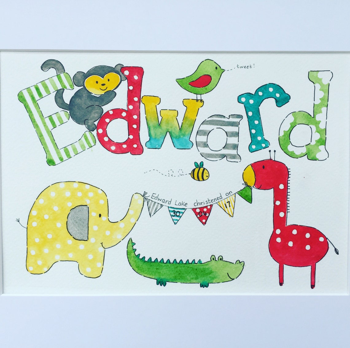 Children's name or initial watercolour painting Etsy