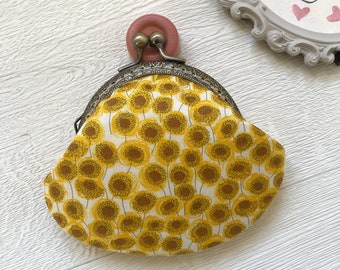 Liberty of London Xanthe Sunbeam Yellow Sunflower Handstitched Vintage Metal Frame Coin Purse //Gift for her