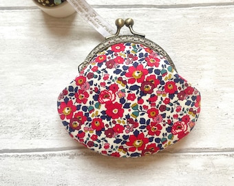 Liberty of London Betsy Ann Red Tana Lawn Handstitched Vintage Metal Frame Coin Purse //Gift for her