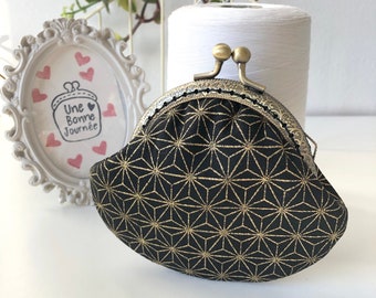 Hexagonal Asanoha Golden Stars Japan Cotton Handstitched Metal Frame Purse//Frame Coin Purse//Kisslock Wallet