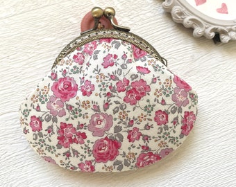 Liberty of London Felicite Pink Roses Tana Lawn Handstitched Vintage Metal Frame Coin Purse //Gift for her