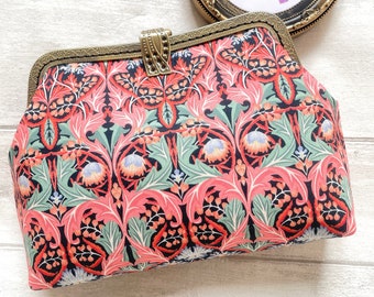 Elegant Liberty of London Floral Art Deco style Handstitched Evening Frame purse//Chain Clutch//Gift for her