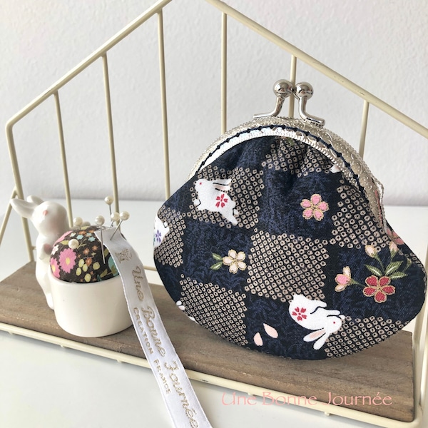 Japanese Style Sakura Rabbits Frame Coin Purse//Handstitched Frame Purse//Japanese Fabric//Gift for her