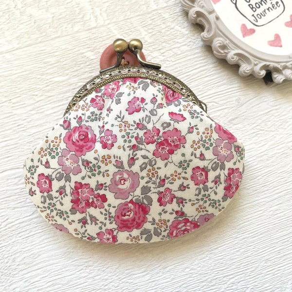 Liberty of London Felicite Pink Roses Tana Lawn Handstitched Vintage Metal Frame Coin Purse //Gift for her