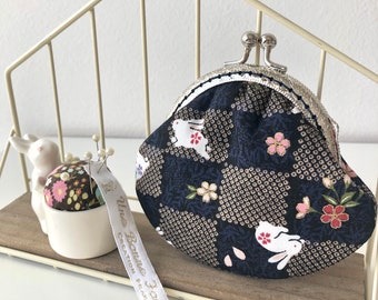 Japanese Style Sakura Rabbits Frame Coin Purse//Handstitched Frame Purse//Japanese Fabric//Gift for her