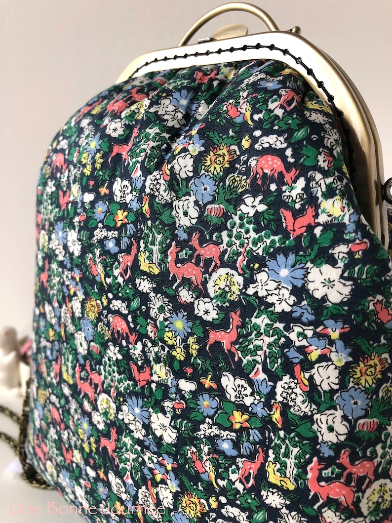 Lovely deer and floral print Fergus Liberty of Japan Handstitched crossbody Frame purseChain PurseGift for her