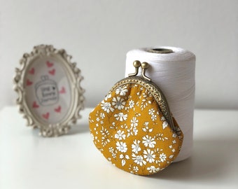 Liberty London Capel Mustard Yellow Vintage Frame Coin Purse • Antique Bronze Kiss Lock Pouch