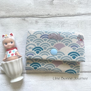 Ocean Waves SeiGaiHa Japan Funny Cats Cotton Linen Handmade Children Wallet // Gift for kids