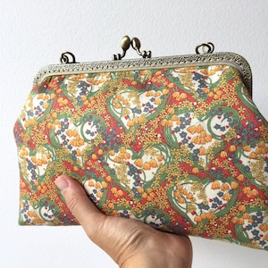 Liberty of London Turquoise Peacocks of Grantham Hall Handstitched Vintage Frame Purse Frame Makeup Pouch Gift for her