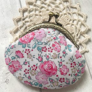Porte Monnaie à fermoir en métal Liberty of London Felicite Couleur Rose//Cadeau pour elle//Pochette Liberty