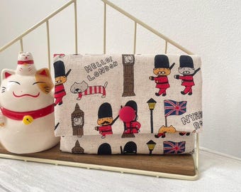 Funny Cats in London Big Ben Cotton Linen Handmade Children Wallet // Gift for kids// Cat Lovers//Card Holder