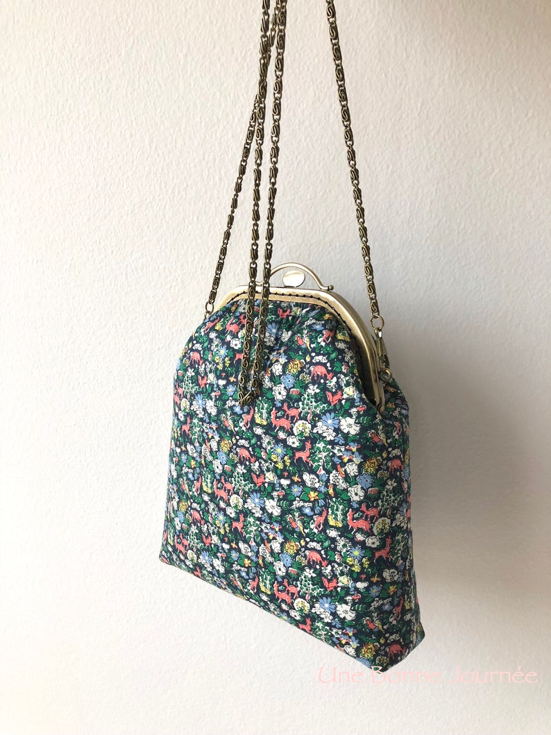 Lovely deer and floral print Fergus Liberty of Japan Handstitched crossbody Frame purseChain PurseGift for her