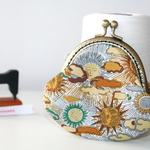 Liberty of London Daniel DJ Sun & Clouds Hand stitched Coin Purse Vintage Metal Frame