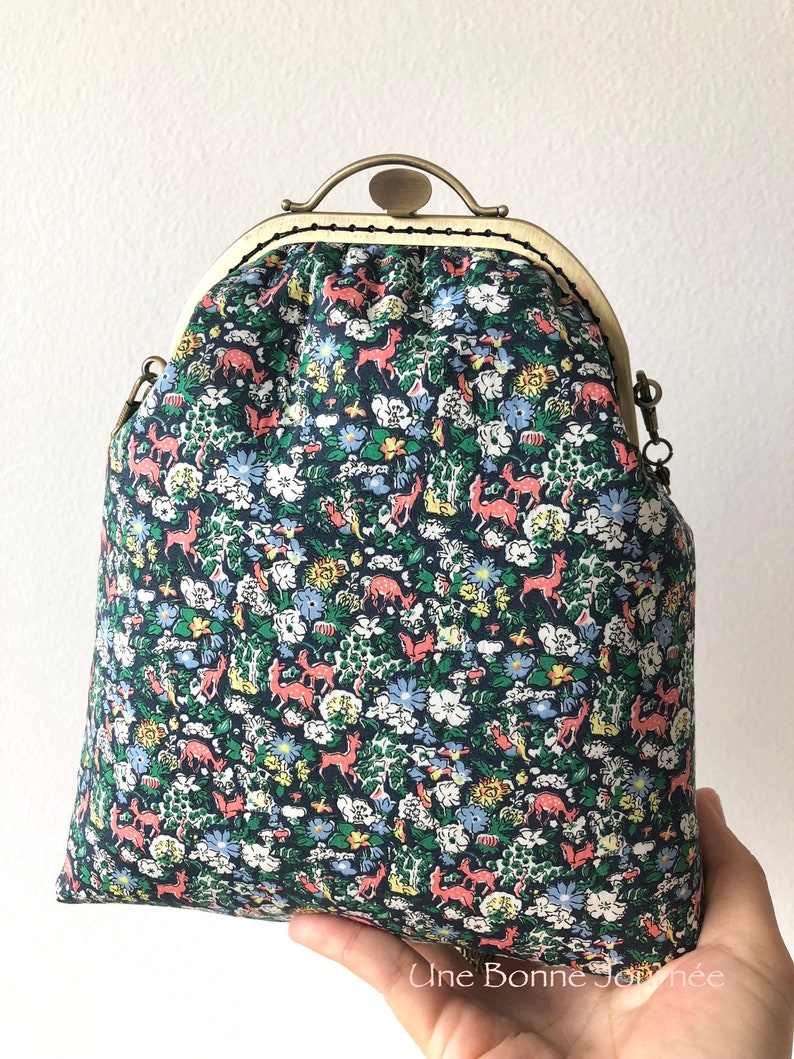 Lovely deer and floral print Fergus Liberty of Japan Handstitched crossbody Frame purseChain PurseGift for her