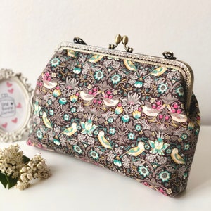 Liberty of London Turquoise Peacocks of Grantham Hall Handstitched Vintage Frame Purse Frame Makeup Pouch Gift for her