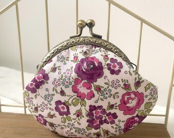Liberty of London Felicite Purple Roses Tana Lawn Handstitched Vintage Metal Frame Coin Purse //Gift for her