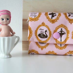 Cartera Niña Bailarina y cisne rosa en lino de algodón japonés//Regalo infantil