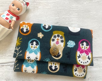 Matryoshka Russian Doll Black cotton Card Holder Card wallet